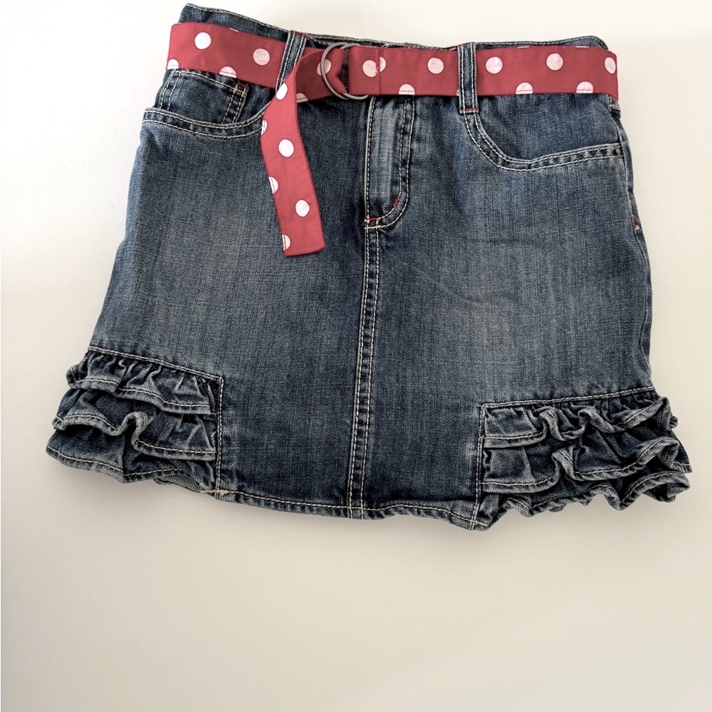Denim Skirt with Red Polka Dot Belt